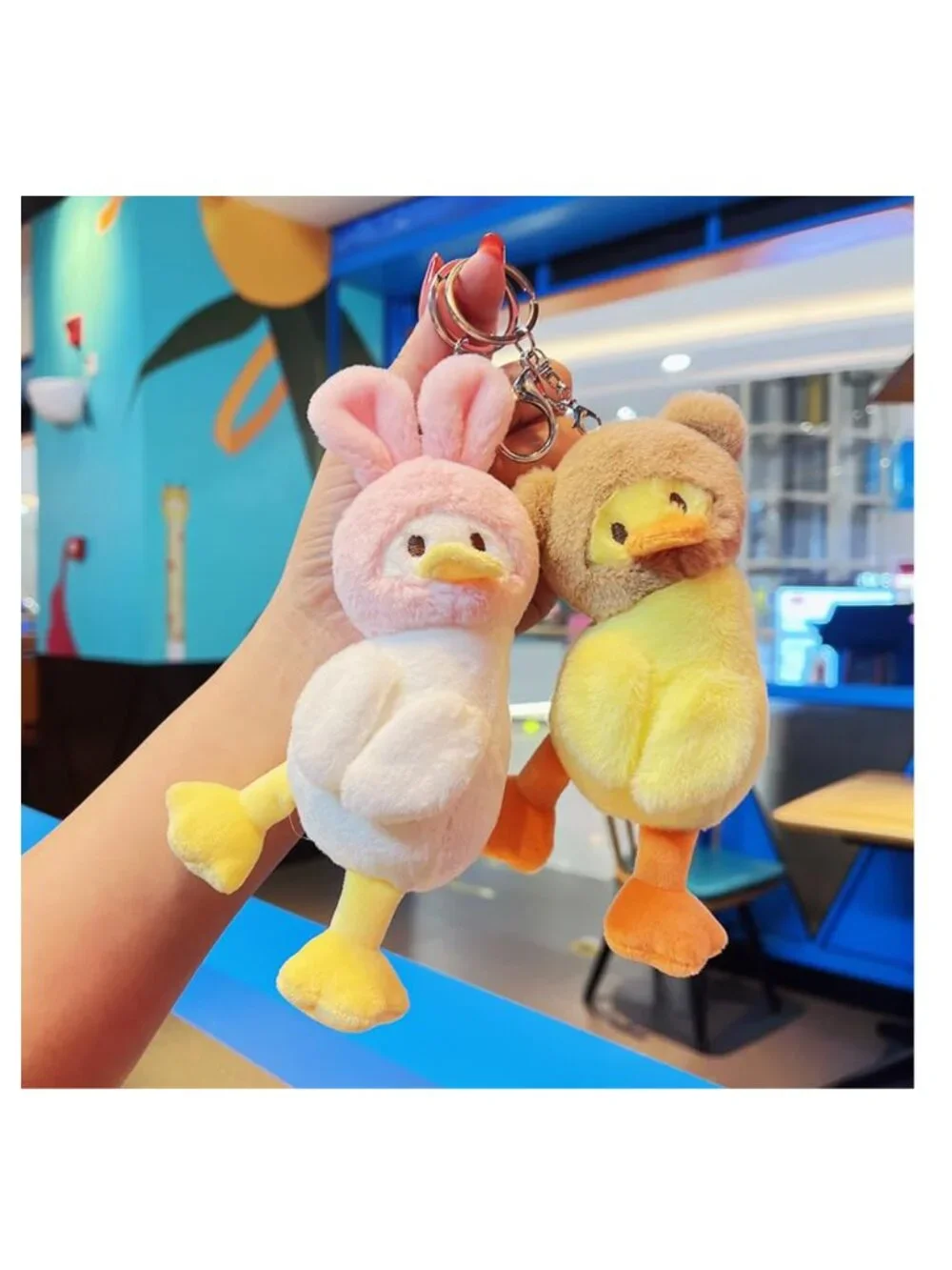 Cute Plush Duck Keychain Wearing Animal Hat Pendant